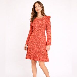$260 Kachel X Anthropology Red Floral Ruffle Dress